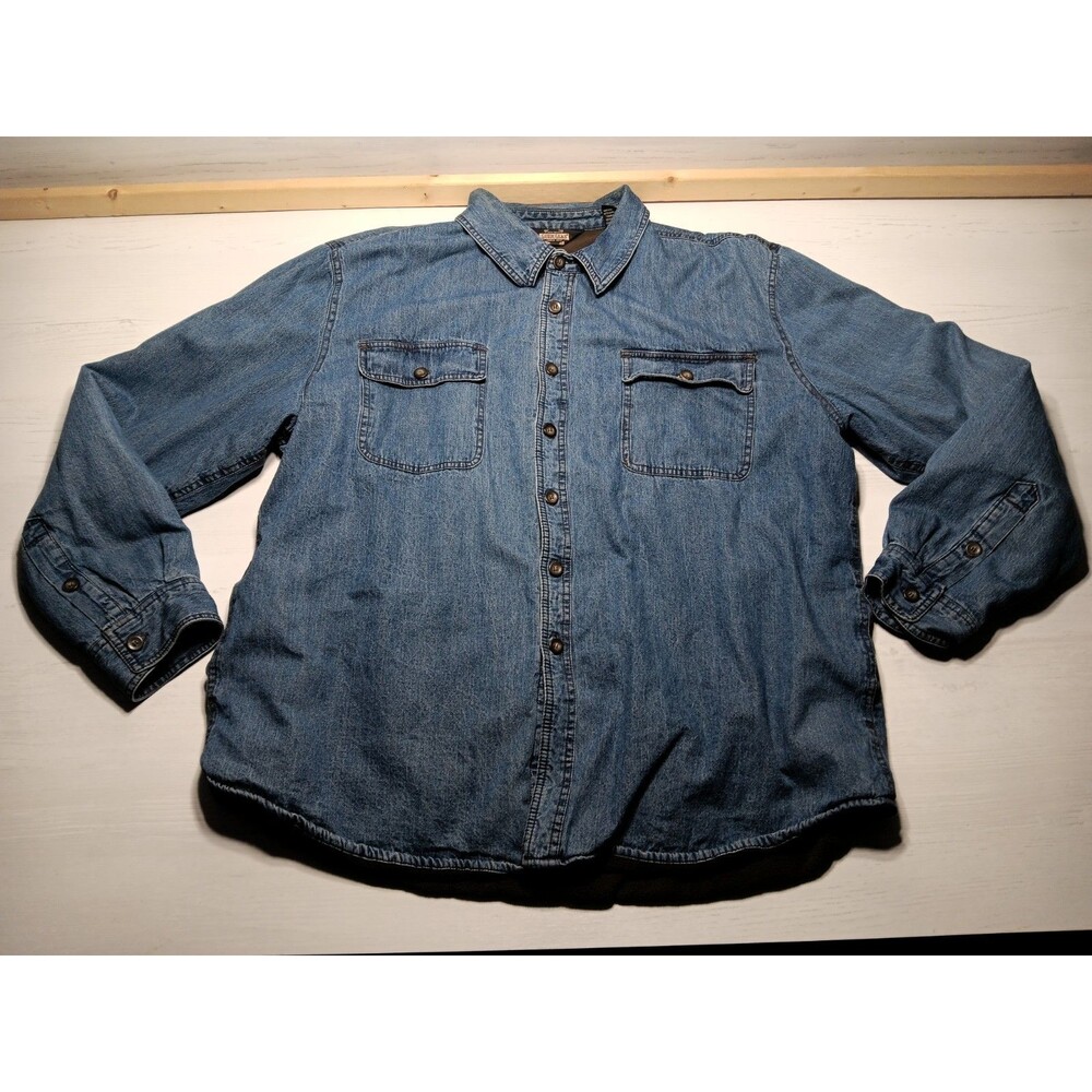Guide Gear Denim Jacket Mens XL Blue Lined Jean Trucker Long Sleeve Vintage Worn